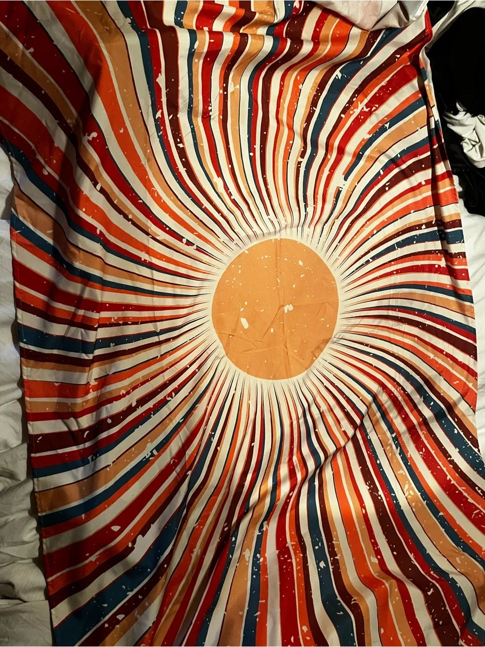 Retro 70s Sunburst Tapestry Boho Orange Blue Wall Hanging